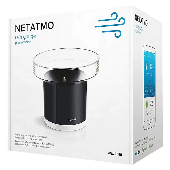 Netatmo Pluviómetro - Funciona con pilas, Diámetro: 13 cm, Negro, Plateado - Vista angular