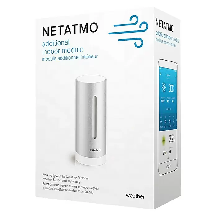 Netatmo Higrómetro módulo interior adicional - Funciona con pilas, Plateado, Ø x Al: 4,5 x 15,5 cm - Vista angular