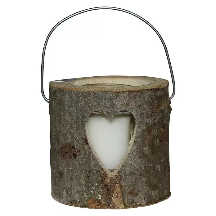 Windlicht - Ø x H: 12 x 12 cm, Holz, Herz - Vorderansicht