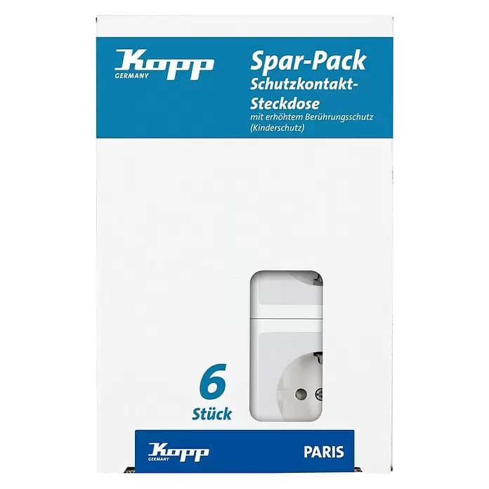 Kopp Paris Stopcontact 6-pack - Arctisch wit, Enkelvoudig, Kunststof, IP20, 6 st. - Vooraanzicht