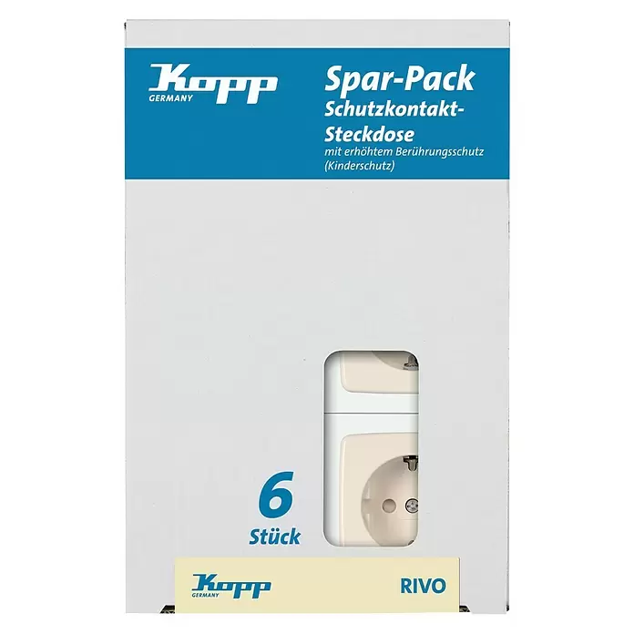 Kopp Rivo Stopcontact - Wit, Enkelvoudig, Kunststof, IP20, 6 st. - Vooraanzicht