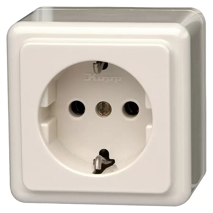 Kopp Standard Stopcontact - Crèmewit, Enkelvoudig, Opbouw - Vooraanzicht