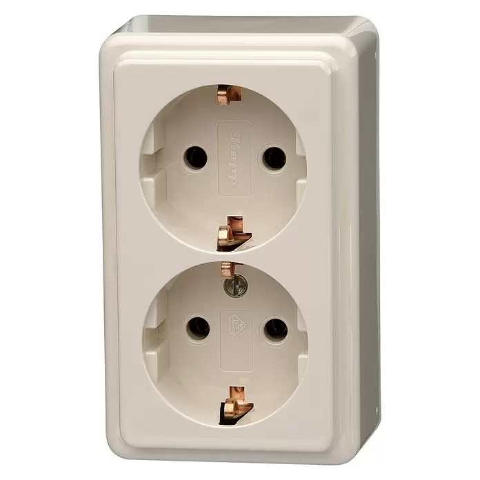 Kopp Standard Stopcontact - Crèmewit, 2 voudig, Opbouw - Vooraanzicht