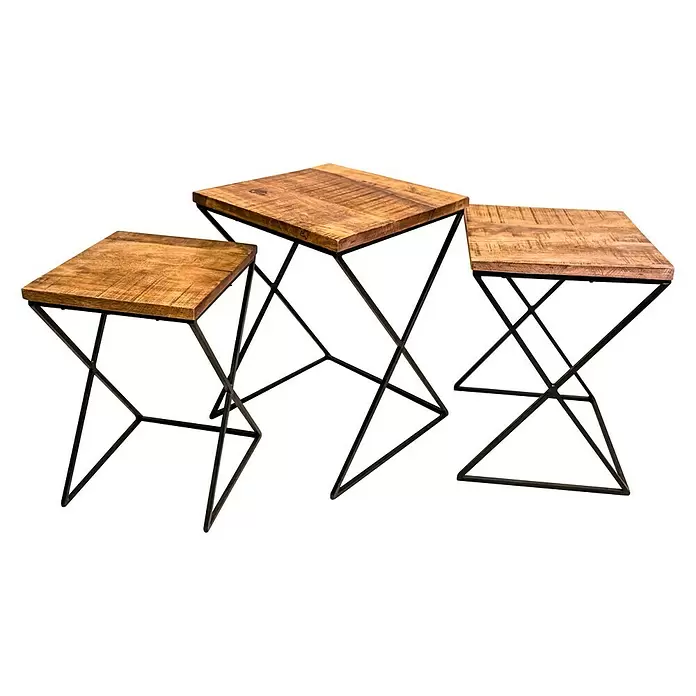 Beistelltisch Mangoholz - 30 x 30 x 46 cm, Mangoholz, Schwarz, Braun - Diagonale Ansicht