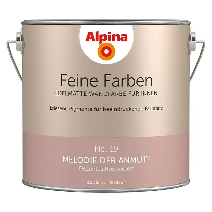 Alpina Wandfarbe Feine Farben - 2,5 l, Melodie der Anmut, No. 19 - Dezentes Roséviolett, Matt - Vorderansicht