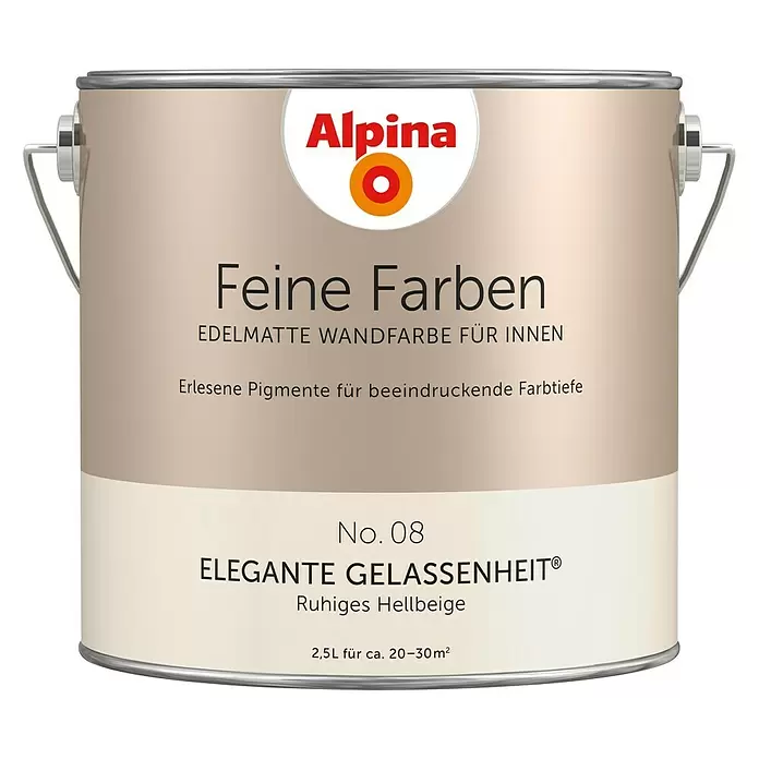 Alpina Wandfarbe Feine Farben - 2,5 l, Elegante Gelassenheit, No. 08 - Ruhiges Hellbeige, Matt - Vorderansicht
