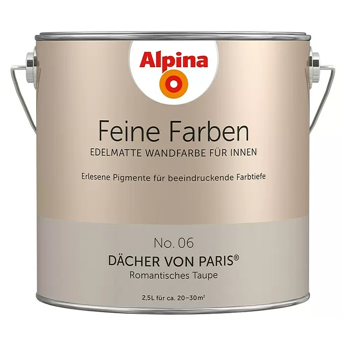 Alpina Wandfarbe Feine Farben - 2,5 l, Dächer von Paris, No. 06 - Romantisches Graubraun, Matt - Vorderansicht