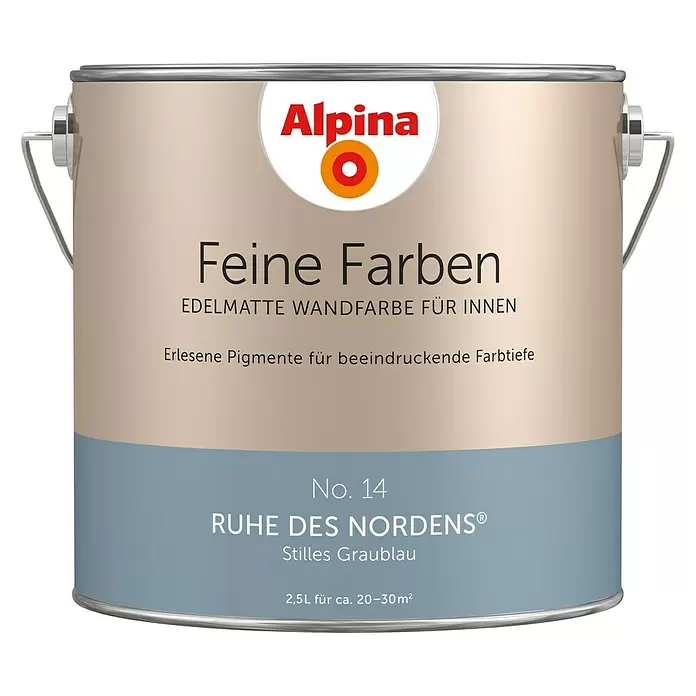 Alpina Wandfarbe Ruhe des Nordens - 2,5 l, Ruhe des Nordens, No. 14 - Stilles Graublau, Matt - Vorderansicht