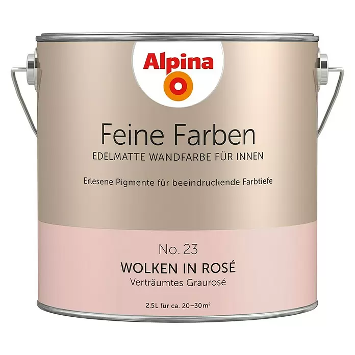Alpina Wandfarbe Feine Farben - 2,5 l, Wolken in Rosé, No. 23 - Verträumtes Graurosé, Matt - Vorderansicht