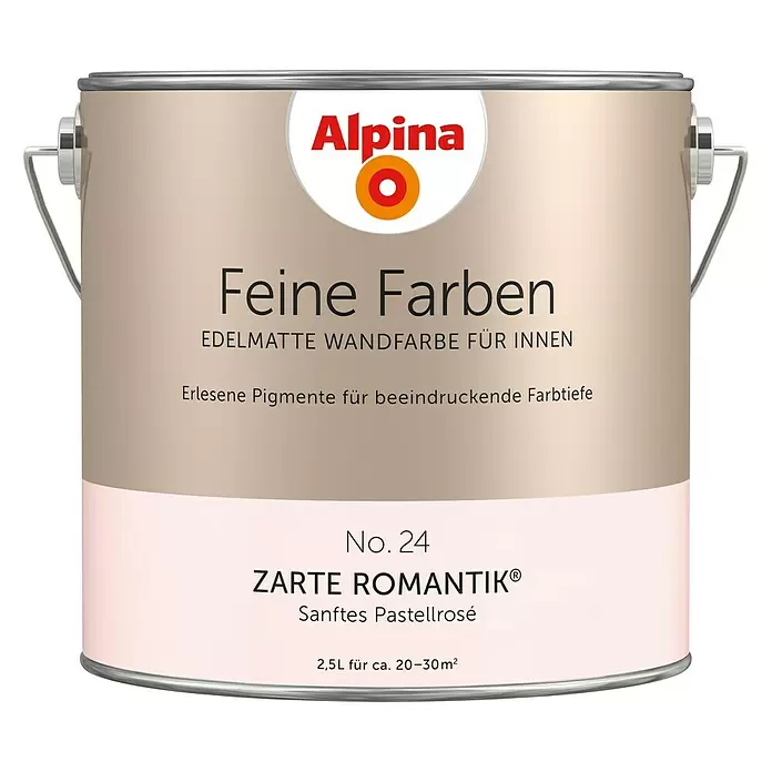 Alpina Wandfarbe Feine Farben - 2,5 l, Zarte Romantik, No. 24 - Sanftes Pastellrosé, Matt - Vorderansicht