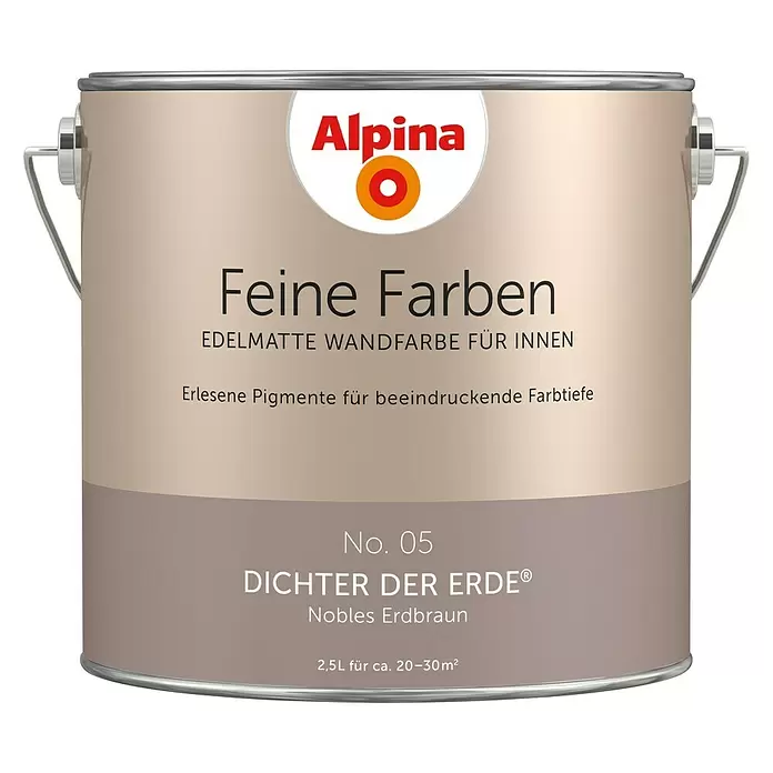Alpina Wandfarbe Feine Farben - 2,5 l, Dichter der Erde, No. 05 - Nobles Erdbraun, Matt - Vorderansicht