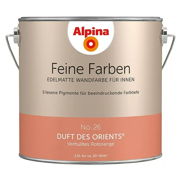 Alpina Wandfarbe Feine Farben - 2,5 l, Duft des Orients, No. 26 - Verhülltes Rotorange, Matt - Vorderansicht