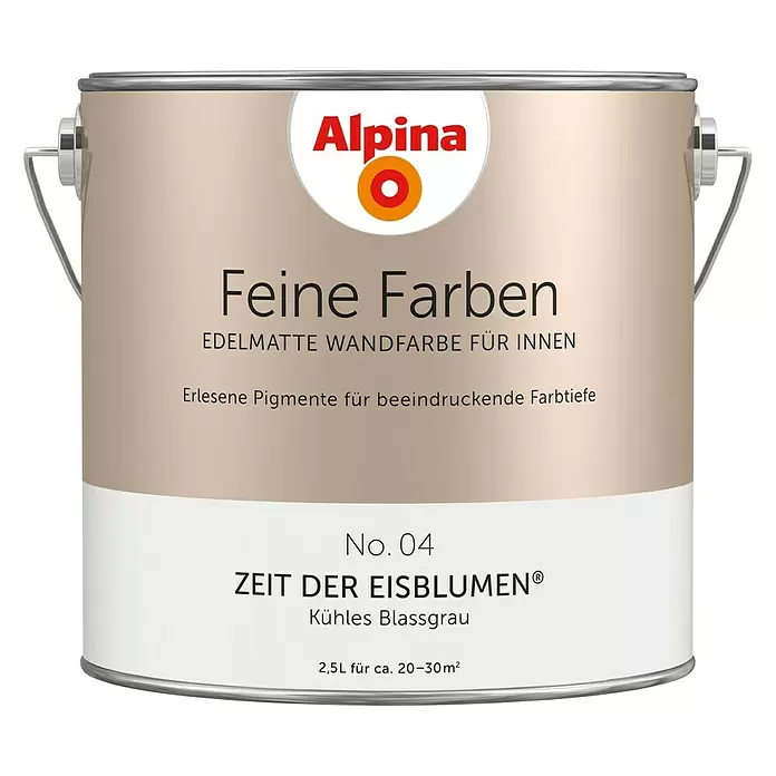 Alpina Wandfarbe Feine Farben - 2,5 l, Zeit der Eisblumen, No. 04 - Kühles Blassgrau, Matt - Vorderansicht