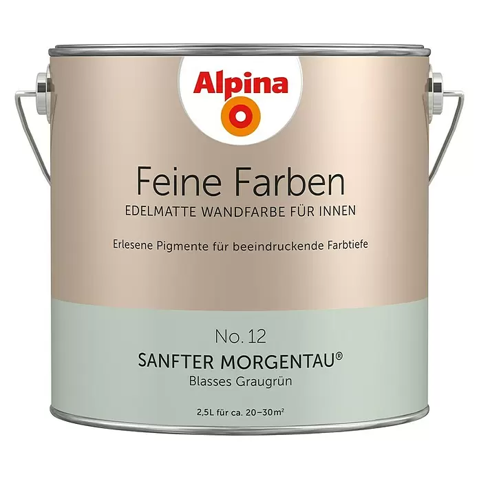 Alpina Wandfarbe Sanfter Morgentau - 2,5 l, Sanfter Morgentau, No. 12 - Blasses Graugrün, Matt - Vorderansicht
