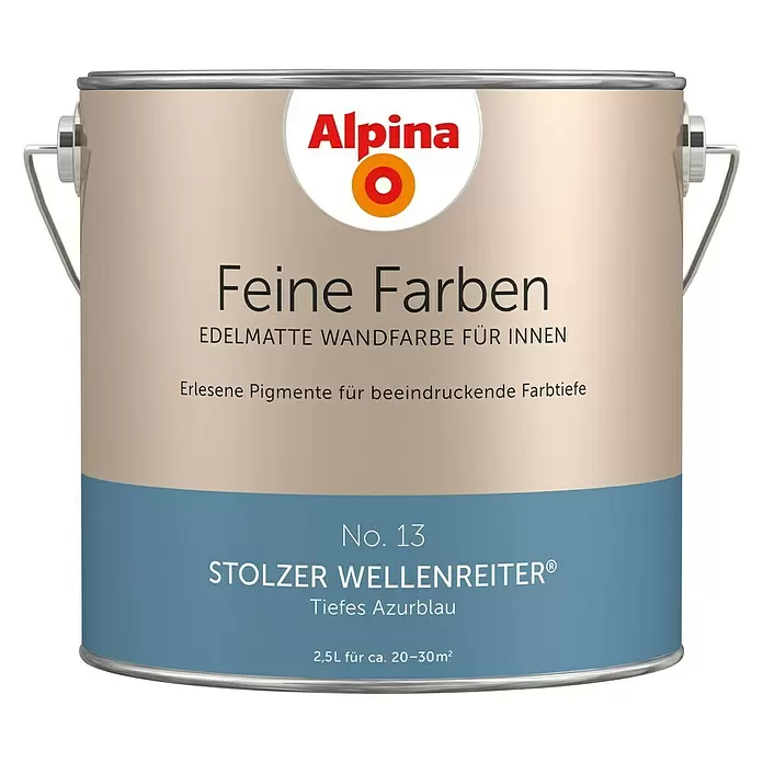 Alpina Wandfarbe Feine Farben - 2,5 l, Stolzer Wellenreiter, No. 13 - Tiefes Azurblau, Matt - Vorderansicht