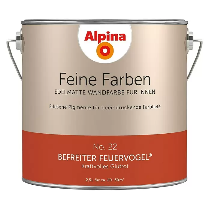 Alpina Wandfarbe Befreiter Feuervogel - 2,5 l, Befreiter Feuervogel, No. 22 - Kraftvolles Glutrot, Matt - Vorderansicht