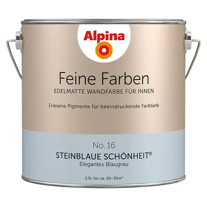Alpina Wandfarbe Steinblaue Schönheit - 2,5 l, Steinblaue Schönheit, No. 16 - Elegantes Blaugrau, Matt - Vorderansicht