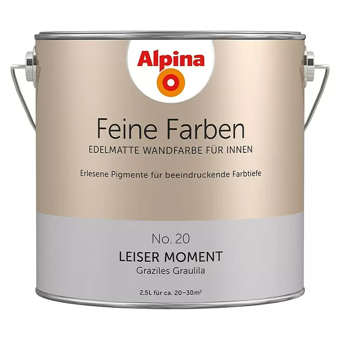 Alpina Wandfarbe Leiser Moment - 2,5 l, Leiser Moment, No. 20 - Graziles Graulila, Matt - Vorderansicht