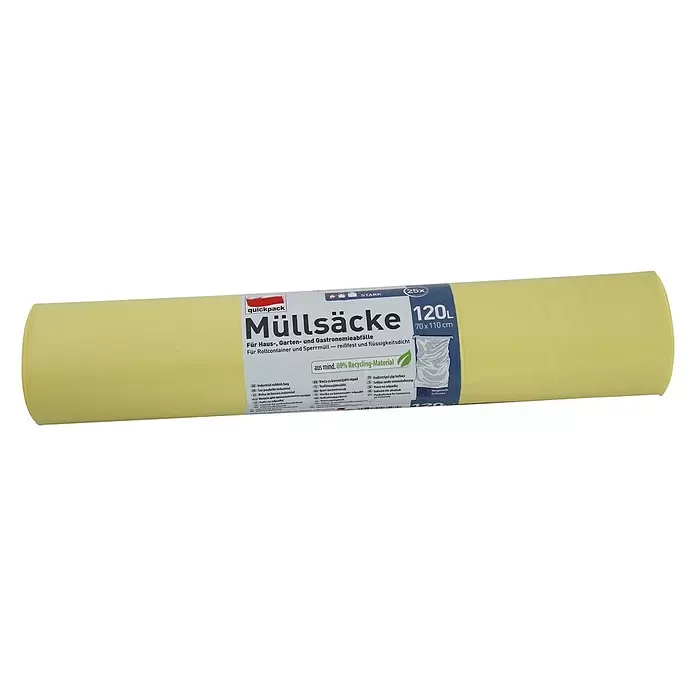 Quickpack Müllbeutel - 120 l, 25 Stk., Gelb - Diagonale Ansicht