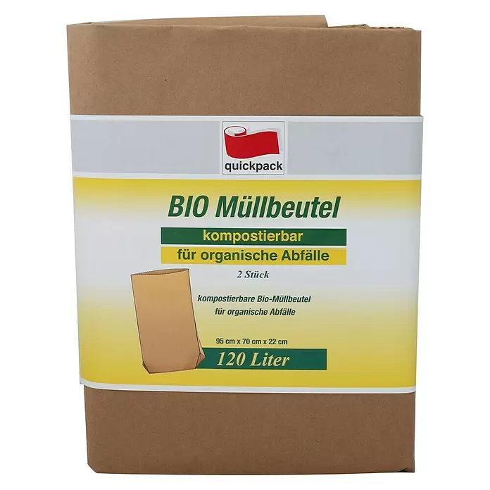 Quickpack Müllbeutel Bio-Abfallbeutel - 120 l, 2 Stk., Braun - Vorderansicht