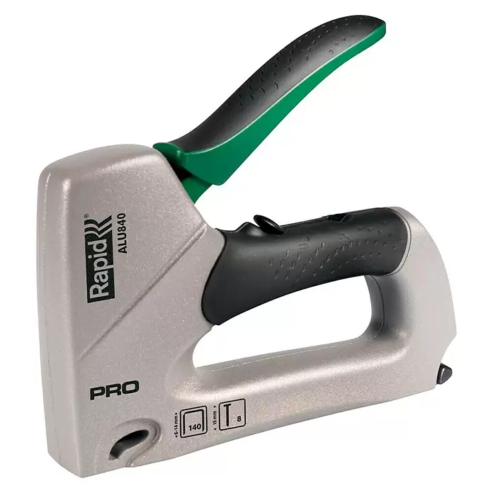 Rapid Handtacker ALU840 - Klammertiefe: 6 - 14 mm, Geeignet für: Flachdrahtklammern Nr. 140 - Diagonale Ansicht