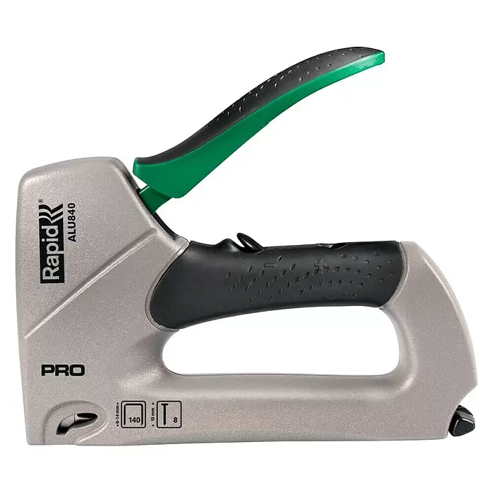 Rapid Handtacker ALU840 - Klammertiefe: 6 - 14 mm, Geeignet für: Flachdrahtklammern Nr. 140 - Linke Seitenansicht