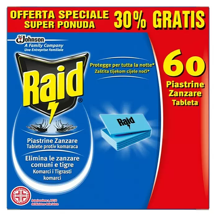 Raid Paket za dodatno punjenje sprave za odbijanje komaraca - 60 kom - Pogled sprijeda