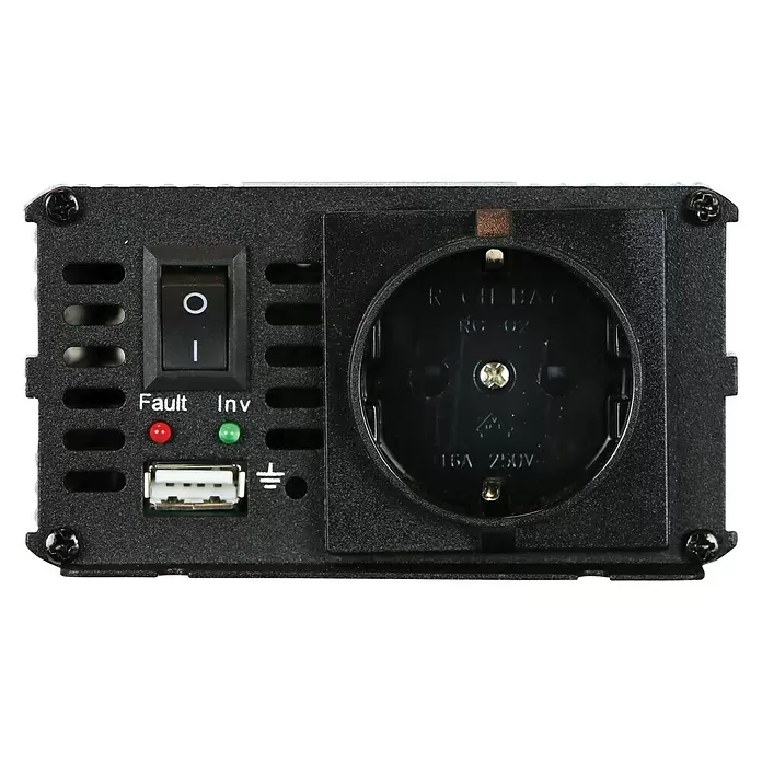 Carpoint Omvormer 12V>230V met accuklemmen - 12 V, 230 V - Vooraanzicht