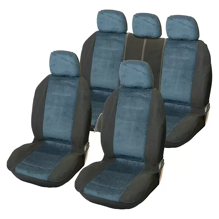 Carpoint Autostoelkussen Set Denver - Zwart/Blauw, 9 stk. - Diagonaal zicht