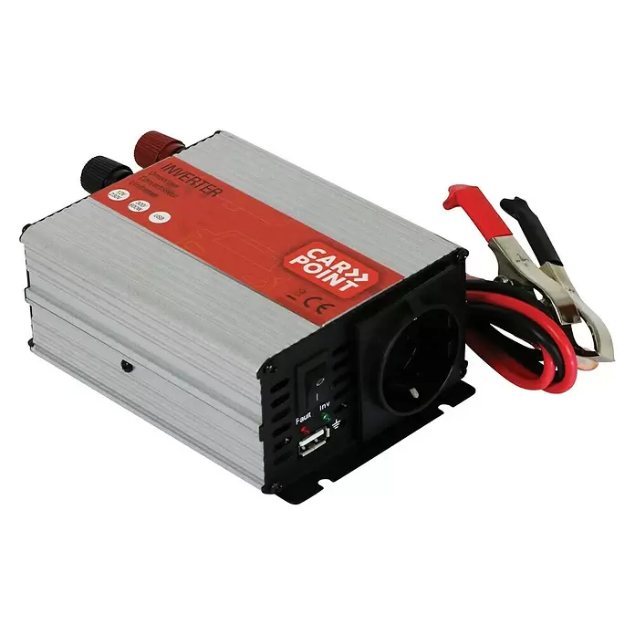 Carpoint Omvormer 12V>230V met accuklemmen - 12 V, 230 V - Diagonaal zicht