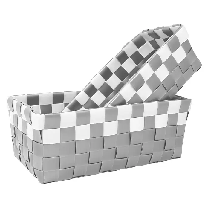 Juego de cestas trenzado - Blanco/gris, 2 piezas, Polipropileno - Vista angular