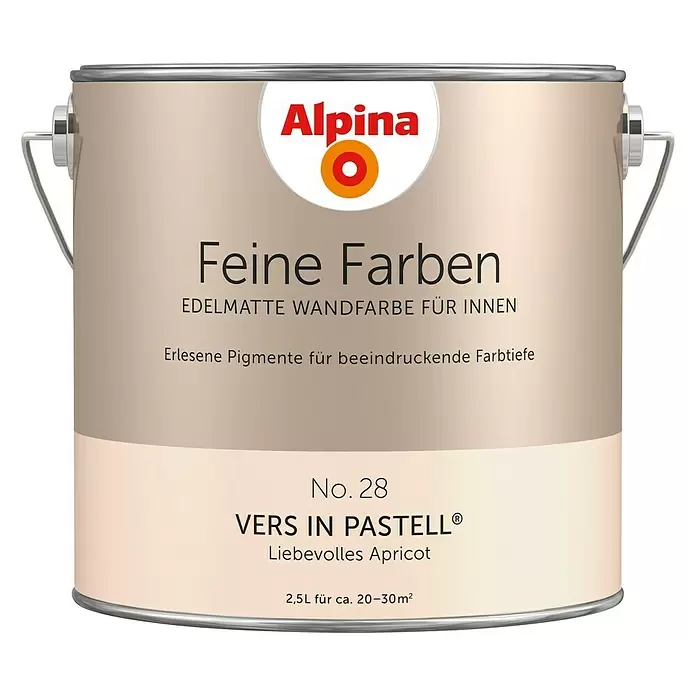 Alpina Wandfarbe Feine Farben - 2,5 l, Vers in Pastell, No. 28 - Liebevolles Apricot, Matt - Vorderansicht