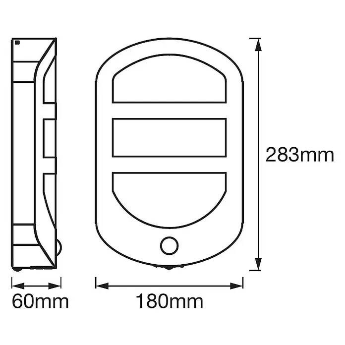 Osram Endura Style LED-Außenwandleuchte mit Sensor - 12,5 W, 180 x 60 x 283 mm, Edelstahl, IP44 - Skizze