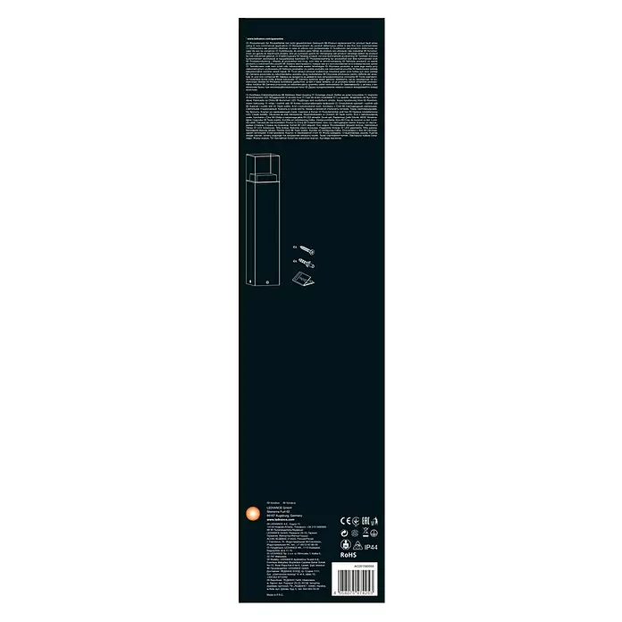 Ledvance LED-Außenleuchte Endura Crystal - Farbe Gehäuse: Stahl, IP44, 10,7 x 10,7 x 42,4 cm - Rückansicht