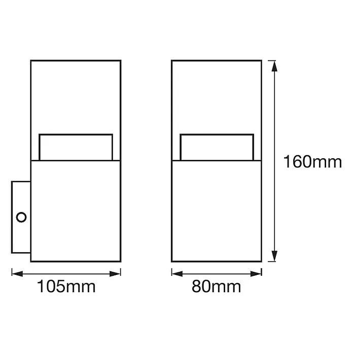 Ledvance LED-Außenwandleuchte - 4,5 W, 10,5 x 8 x 16 cm, Stahl, IP44 - Skizze