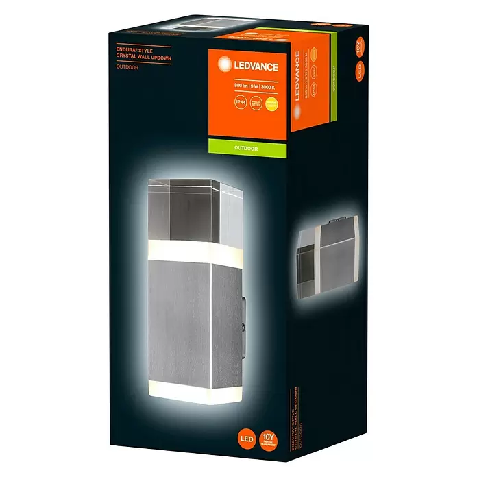 Ledvance LED-Außenwandleuchte - 9 W, 10,5 x 8 x 21,5 cm, Stahl, IP44 - Diagonale Ansicht