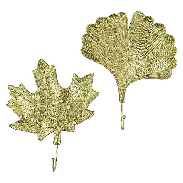 Garderobenhaken Set Ginko/Ahorn - L x B x H: 20 x 3,5 x 25 cm, Gold - Vorderansicht