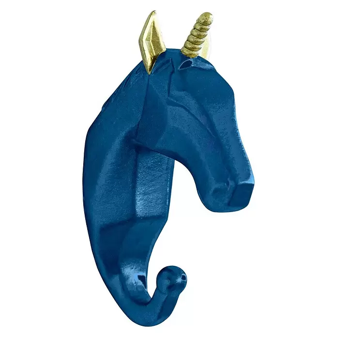 Garderobenhaken Einhorn - L x B x H: 4 x 7 x 12 cm, Blau - Vorderansicht
