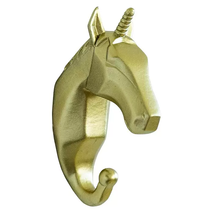 Garderobenhaken Einhorn - L x B x H: 4 x 7 x 12 cm, Gold - Vorderansicht