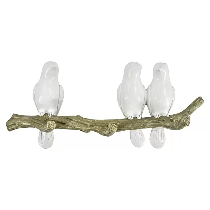 Garderobenleiste Vögel auf Ast - L x B x H: 34 x 6 x 14,5 cm, Anzahl Haken: 3 Stk., Weiß/Natur - Vorderansicht