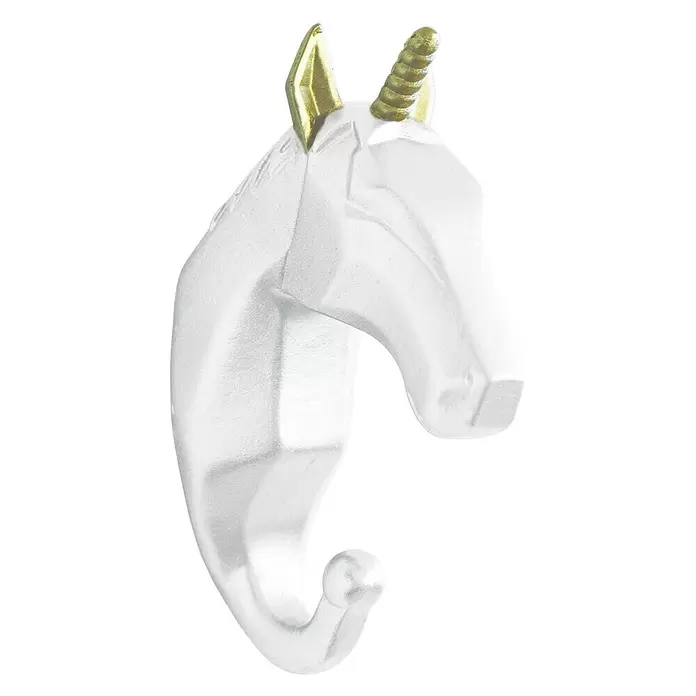 Garderobenhaken Einhorn - L x B x H: 4 x 7 x 12 cm, Weiß - Vorderansicht