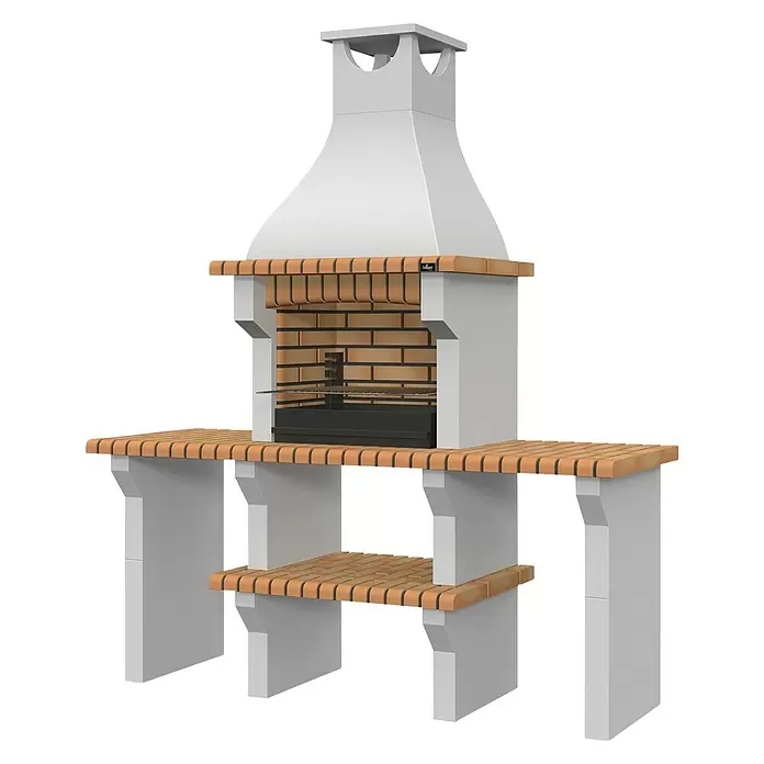 Barbacoa con chimenea Silves con 2 mesas laterales - Superficie parrilla: 60 x 38 cm, Hormigón - Vista angular