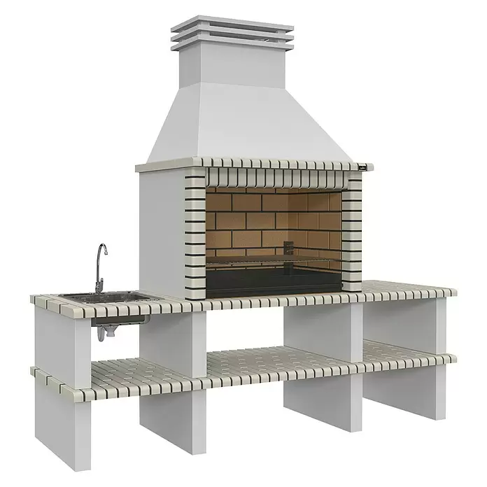 Barbacoa de obra Nisa - Parrilla de barbacoa regulable en altura, Superficie parrilla: 97 x 60 cm - Vista angular