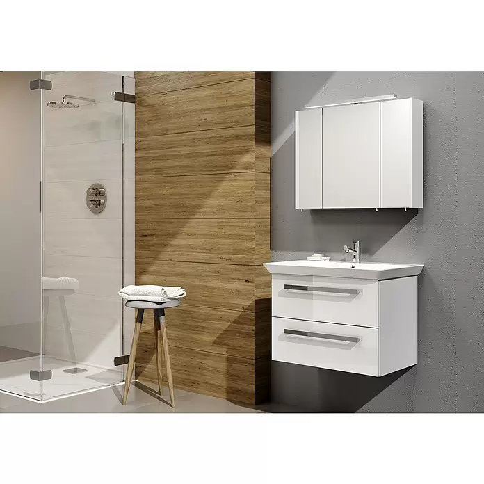 Riva Vulcano LED-Spiegelschrank - 80 x 61,8 cm, Mit Beleuchtung, Spanplatte, Weiß - Stimmungsaufnahme