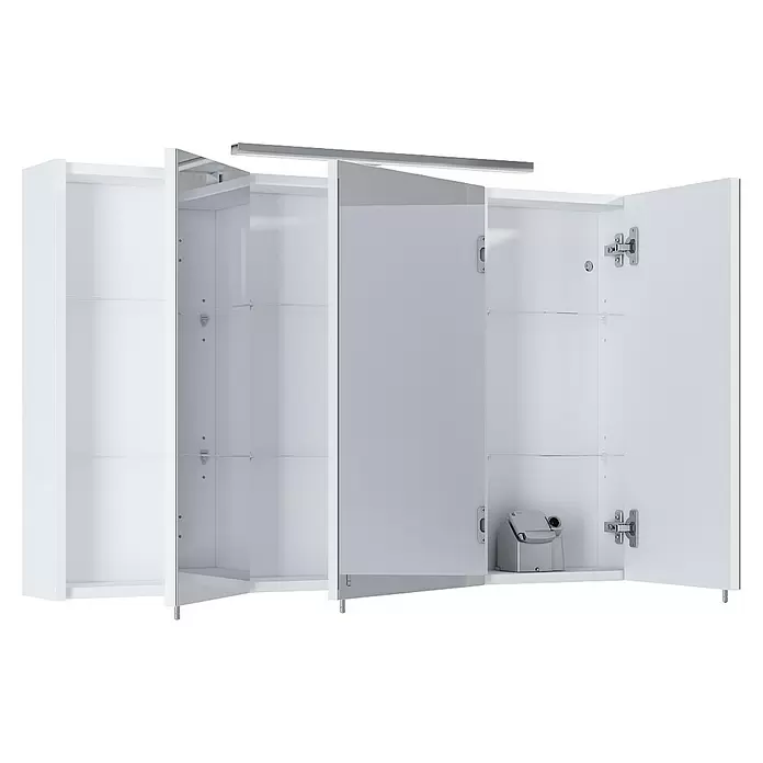Riva Vulcano LED-Spiegelschrank - 100 x 61,8 cm, Mit Beleuchtung, Spanplatte, Weiß - Diagonale Ansicht