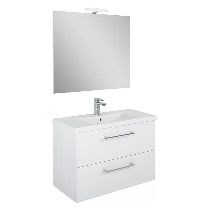 Riva Badmöbel-Set Compact - 80 cm, Weiß, Hochglanz - Diagonale Ansicht