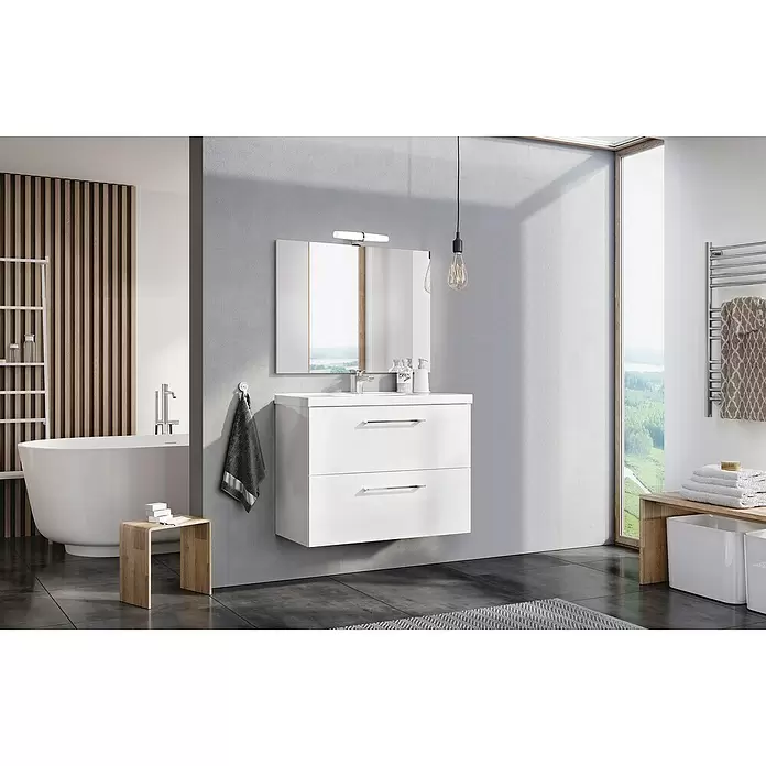 Riva Badmöbel-Set Compact - 80 cm, Weiß, Hochglanz - Stimmungsaufnahme