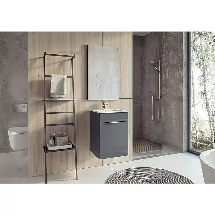 Badmöbel-Set Qubo Plus - 40 cm, 2 -tlg., Anthrazit, Hochglanz - Stimmungsaufnahme