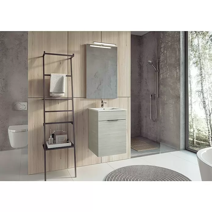 Badmöbel-Set Qubo Plus - 40 cm, 2 -tlg., Eiche Silber, Matt - Stimmungsaufnahme