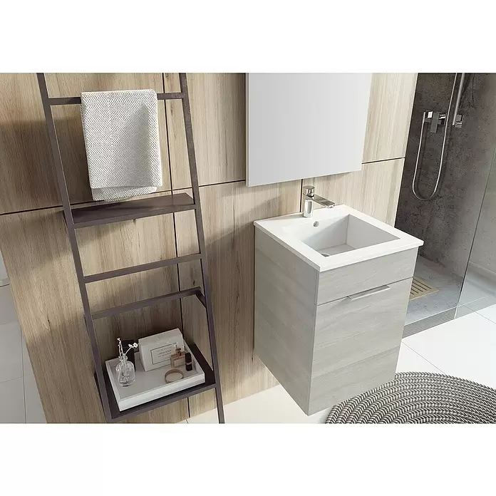 Badmöbel-Set Qubo Plus - 40 cm, 2 -tlg., Eiche Silber, Matt - Stimmungsaufnahme